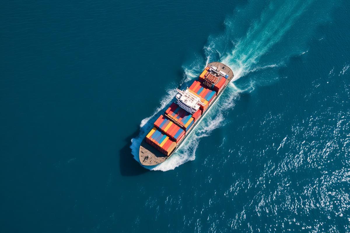 Container cargo ship sailing across the ocean